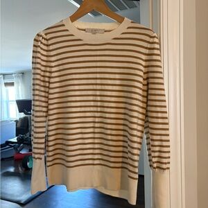 LOFT Cream and Brown Striped Knit Top